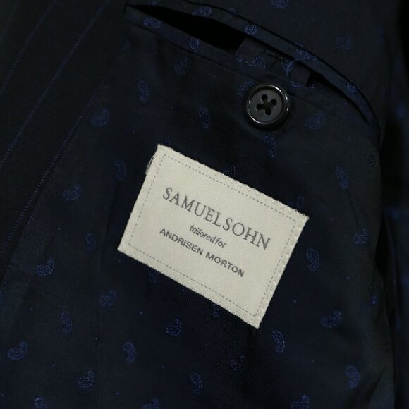 2-piece Samuelsohn Men’s 42R Navy Pinstripe Wool Suit Blazer & Pants Canada - Picture 4 of 16